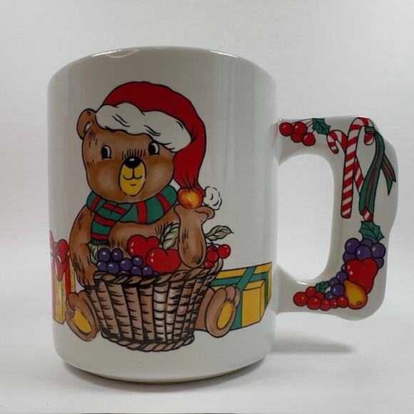 Toscany Collection Teddy Bear in Santa Hat Christmas Mug/Cup Stoneware 1980s VTG - Picture 12 of 16